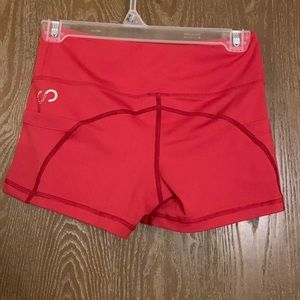 Red Curves n Combatboots Red Spandex Shorts with Pockets